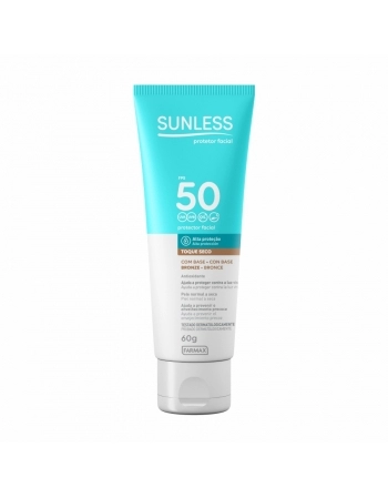 PROTETOR SOLAR FACIAL FPS 50 COM BASE BRONZE 60G SUNLESS FARMAX