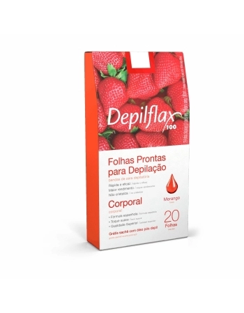 FOLHAS PRONTAS CORPORAIS MORANGO COM 20UN DEPILFLAX