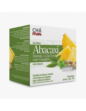 CHA COM 10 SACHES ABACAXI E HORTELA COM GENGIBRE 15G CHA MAIS