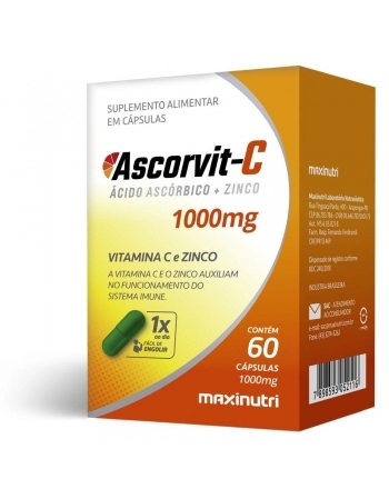 ASCORVIT-C 1000MG COM 60 CAPS (VITAMINA C+ZINCO) MAXINUTRI