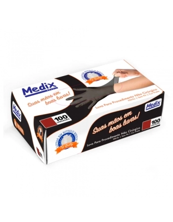 LUVA NITRILICA PRETA SEM TALCO P COM 100 MEDIX