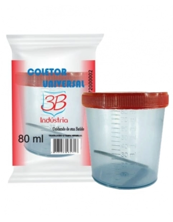 COLETOR UNIVERSAL 80ML (SACO) ESTERIL TAMPA VERMELHA 3B 3B INDUSTRIA DE PLASTICO