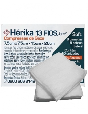 COMPRESSA DE GAZE HERIKA 13 FIOS COM 10 AMERICA