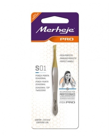 PINCA DEPILATORIA INOX PRO PONTA DIAGONAL DOURADA MEREJE