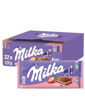 CHOCOLATE BARRA STRAWBERRY MORANGO DISPLAY C/22X100G MILKA