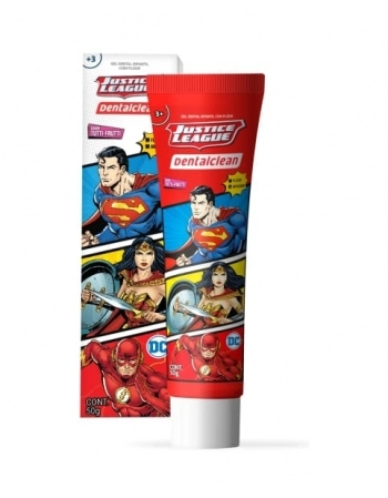 GEL DENTAL INFANTIL LIGA DA JUSTICA 50G COM FLUOR 3 ANOS+ DENTALCLEAN