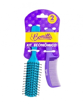 KIT ECONÔMICO ESCOVA RETANGULAR + PENTE 629BT/ BONITTA