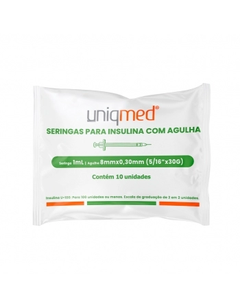 SERINGAS INSULINA 1,0 ML 8X0,30 POLYBAG C/10 UNIQMED