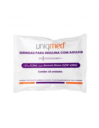 SERINGAS INSULINA 0,3 ML 8X0,30 POLYBAG C/10 UNIQMED