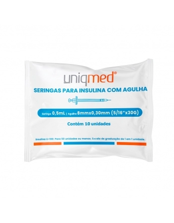 SERINGAS INSULINA 0,5 ML 8X0,30 POLYBAG C/10 UNIQMED