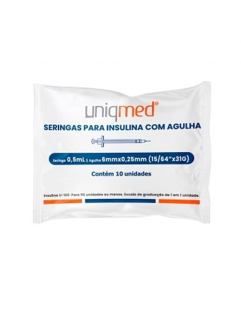 SERINGAS INSULINA 0,5 ML 6X0,25 POLYBAG C/10 UNIQMED