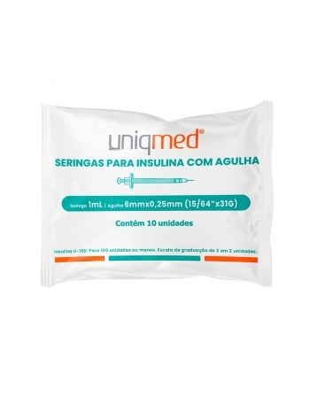 SERINGAS INSULINA 1,0 ML 6X0,25 POLYBAG C/10 UNIQMED