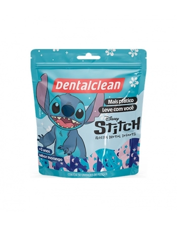 FIO DENTAL INFANTIL COM CABO MORANGO STITCH 50 UN DENTALCLEAN