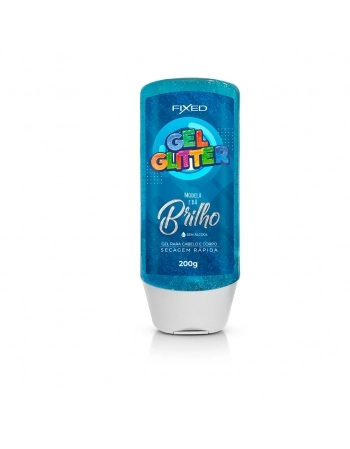 GEL DESOD COM GLITER CORPO E CABELO 200G - AZUL FIXED