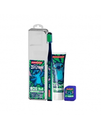 KIT ESCOVA DENTAL ADULTO + FIO DENTAL + GEL DENTAL 50G STITCH DENTALCLEAN