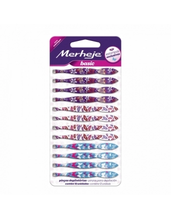 PINCA DEPILATORIA BASIC INOX DECORADA CARTELA COM 12UN MEREJE