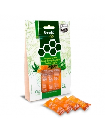 CARTELA DE MEL E PROPOLIS AGRIAO E EUCALIPTO 40G COM 10 SACHES SMELLS