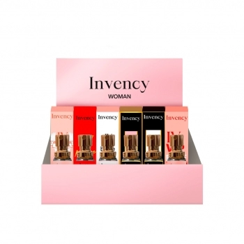 DISPLAY BALCAO INVENCY 6 FRAGANCIAS FEMININAS 5 UNIDADES CADA FRAGANCIA + 6 PROVADORES