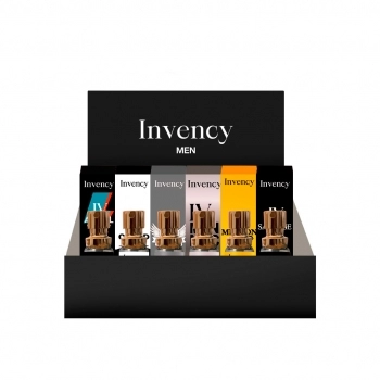DISPLAY BALCAO INVENCY 6 FRAGANCIAS MASCULINAS 5 UNIDADES CADA FRAGANCIA + 6 PROVADORES