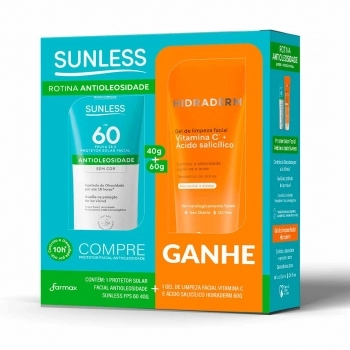 KIT PROTETOR SOLAR FACIAL FPS 60 ANTIOLEOSIDADE FPS60 40G + GEL DE LIMPEZA 60G SUNLESS
