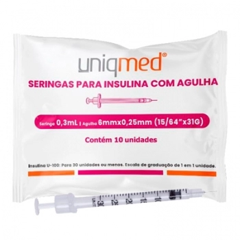 SERINGA INSULINA 0,3 ML 6X0,30 POLYBAG C/10 UNIQMED