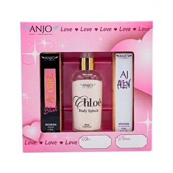 KIT PRESENTE ANJO PARIS 2 PERFUMES FEMININOS 15ML + BODY SPLASH CHLOE 60ML