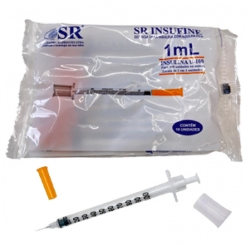 SERINGA INSULINA 1 ML C/ AGULHA 8X30 PACOTE C/10 SR