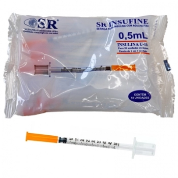 SERINGA INSULINA 0,5 ML C/ AGULHA 8X30 PACOTE C/10 SR