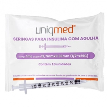 SERINGA INSULINA 1ML C/AGULHA 12,7X0,33 POLYBAG C/10 UNIQMED