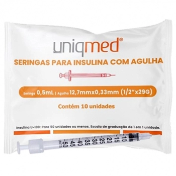 SERINGA INSULINA 0,5 ML 12,7X0,33 POLYBAG C/10 UNIQMED