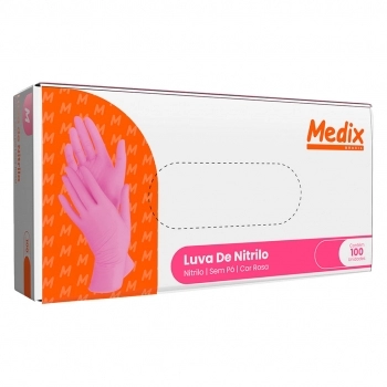 LUVA NITRILICA ROSA SEM TALCO P C/100 MEDIX